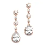 'Sara II' Rose Gold Pear-Shaped Drop Event Earrings with Pavé CZ