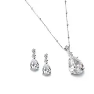 'Alison' Cubic Zirconia Pear Shaped Drop Necklace Set