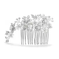 'Paige' Brushed Silver and White Pearl Wedding / Event Hair Comb