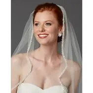 Rhinestone Edge Wedding  Veil with Pearls & Beads - Ivory