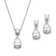 'Marly' Cubic Zirconia Teardrop Necklace Set in Silver