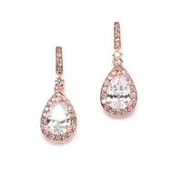 'Elke' Rose Gold and Cubic Zirconia Event Earrings with Framed Pear Drops