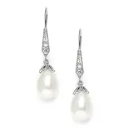 Vintage French Wire Earrings with Pearl Teardrops & Cubic Zirconia Pavé