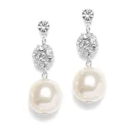 'Sophie' Pearl Earrings with Sparkly Rhinestone Crystal Balls - Ivory Pearls