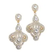 Art Deco Fan Rhinestone Earrings - Gold