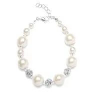 'Sophie' Pearl Wedding Bracelet with Rhinestone Crystal Balls - Golden Pearls