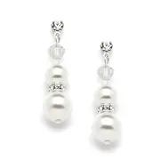 'Candice' Double White Pearl Dangle Earrings with Stud Top