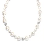 'Sophie' Pearl Wedding Necklace with Rhinestone Crystal Balls -  Golden Ivory