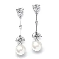 'Charlotte' CZ Trillion and Pearl Bridal Earrings