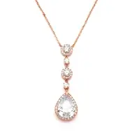 'Sara II' Rose Gold Bridal Necklace with Pear Shaped Cubic Zirconia Drop