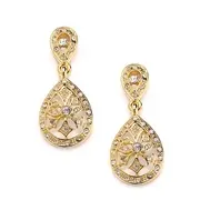 Vintage Etched Cubic Zirconia Drop Earrings - Gold