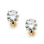 'Madison' Gold Clip-On Earrings with 8mm Cubic Zirconia Solitaire