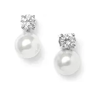 'Madeline' Pearl & Cubic Zirconia Solitaire Earrings