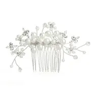 White Pearl Clusters Bridal / Debutante Hair Comb with Crystal Sprays