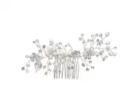 'Norah' Hand Painted Hair Comb with Crystal & Pearl Spray - Silver
