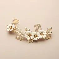1. 'Kayla' Hand Painted Enamel and Crystal Bridal Hair Comb - Gold thumbnail
