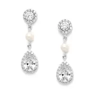 'Amie' Beautiful Freshwater Pearl & Diamond Simulant Drop Event Earrings