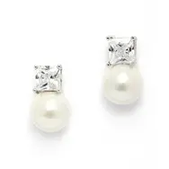 'Ada' Pearl & Diamond Simulant Stud Bridal / Event Earrings