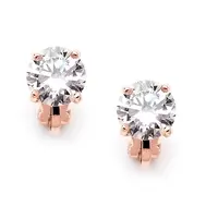 'Madison' Rose Gold Clip-On Earrings with 8mm Cubic Zirconia Solitaire 