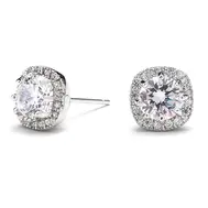 'Lauren' Cubic Zirconia Cushion Stud Earrings with Round Cut Solitaire