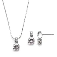 'Sienna' Delicate CZ Round-Cut Necklace and Earrings Set with Pave Top