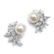 'Grace' Cubic Zirconia & Ivory Pearl Clip On Stud Earrings