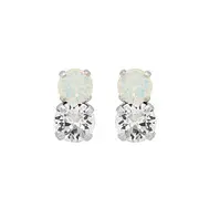 'Bear' White Opal and Clear Crystal Studs in Silver by Ronza George