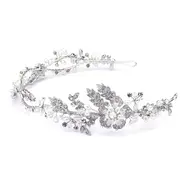 'Isla II' Wavy Bridal Headband with Crystal and Pearl Garden