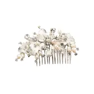 'Vanessa' Couture Bridal Hair Comb with Hand Painted Silver Leaves, Freshwater Pearls and Crystals