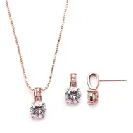 'Sienna' Delicate CZ Round-Cut Necklace and Earrings Set with Pave Top in Rose Gold