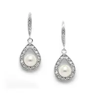 'Danielle' Dainty Pave CZ Wedding Earrings with 5mm Pearls