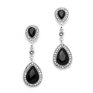 'Shelby' Jet Black Crystal Pear-Shaped Vintage Dangle Earrings