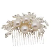 'Jolee' Clear crystal and pearls hand wired on a silver hair comb by Nestina