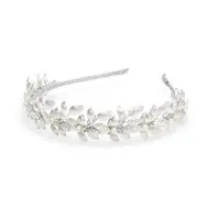 'Leaves' Rhinestone and Pearl Silver Headband By Nestina