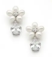 'Bella'  Freshwater Ivory Pearl Earrings with CZ drop