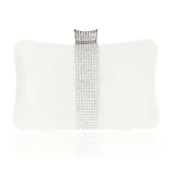 'ZaZa' Crystal Stripe Satin Clutch In Ivory 