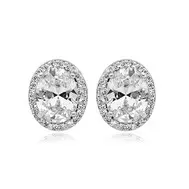 'Olivia' Classic oval shaped crystal halo bridal earrings in Silver