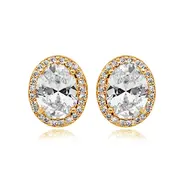 'Olivia' Classic Oval Shaped Crystal Halo Bridal Earrings In Gold