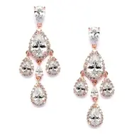 'Tori' Rose Gold Clip on CZ Chandelier Earrings with Teardrops