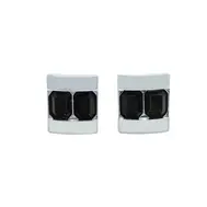 'Duo' Silver Cufflinks In Black Crystal