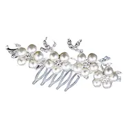 'Cassie' Silver Rhinestone and pearl hair Comb