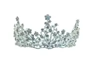 'Silver Crown' A Statement Bridal Crown with Silver flowers, Pearl beads and Crystals