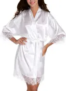 Satin robe with lace edging and Rhinestone embellished 'Bride' 