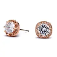 'Lauren' Cubic Zirconia Cushion Stud Earrings in Rose Gold 