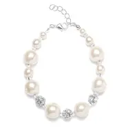 'Sophie' Pearl Wedding Bracelet with Rhinestone Crystal Balls - Ivory Pearls