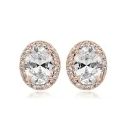 'Olivia' Classic oval shaped crystal halo bridal earrings in Rose Gold