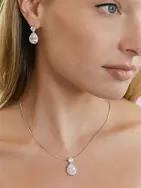 1. Brilliant 'Brooke' CZ Halo Pear Shaped Necklace and Earrings Set thumbnail