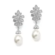 Crystal Pearl Drop Bridal Earrings - Last two pairs!