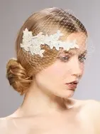Beautiful Champagne  Pearl Beaded Bird Cage / Veil 