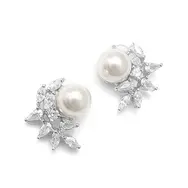 'Grace' Cubic Zirconia & Ivory Pearl Stud Event Earrings